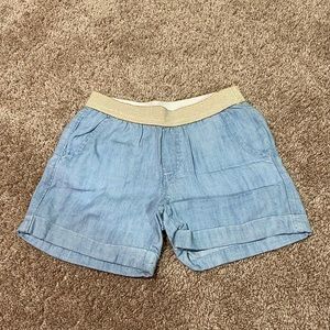 jean look-alike shorts with gold waist band